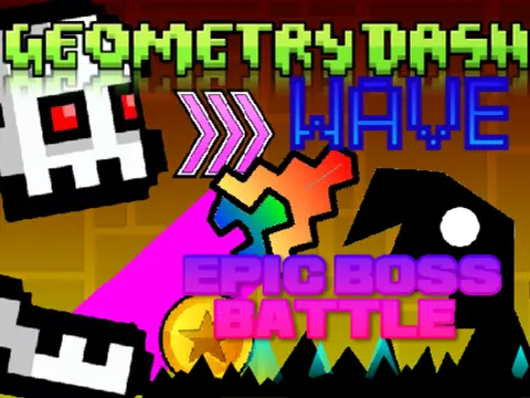 Geometry Dash Wave Epic Boss Battle gameplay with boss laser and wave mechanics